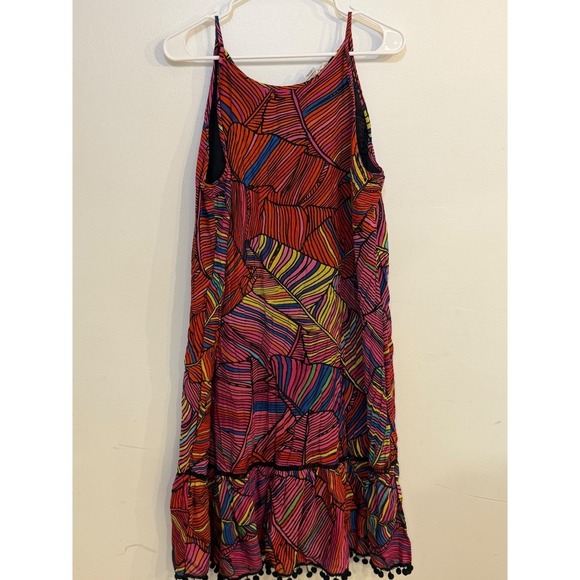 For The Republic Dresses & Skirts - For The Republic Womens Large Tropical Leaf Pom Pom Trim Boho Dress Multi